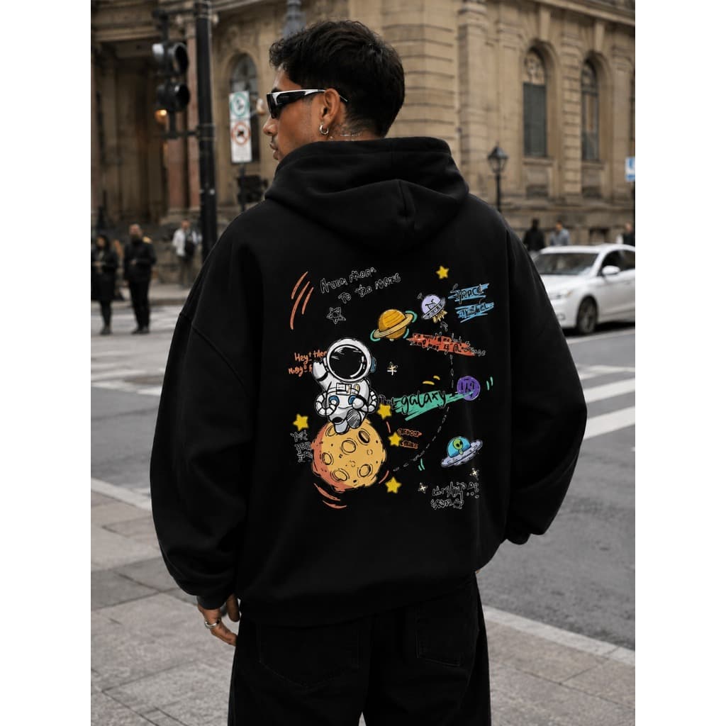 Moletom Unissex Canguru Capuz e Bolso Estampado Astrounata Planetas Casaco Masculino Feminino Moda Inverno