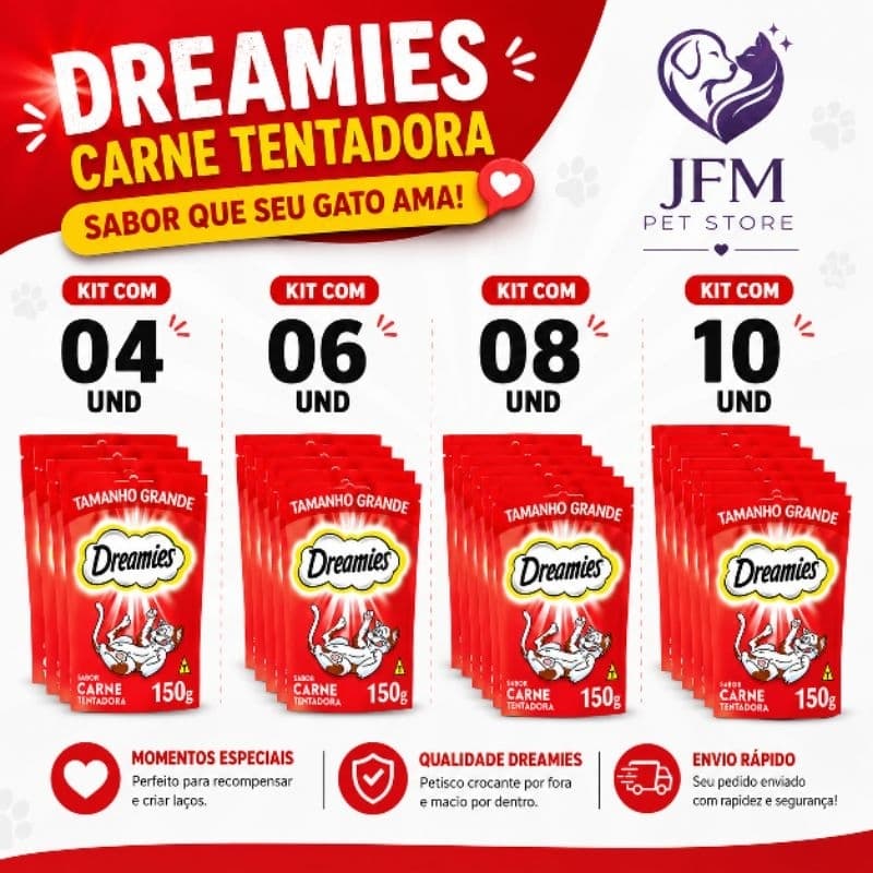 DREAMIES 150g  Petisco para gato sabor Carne  escolha seu kit