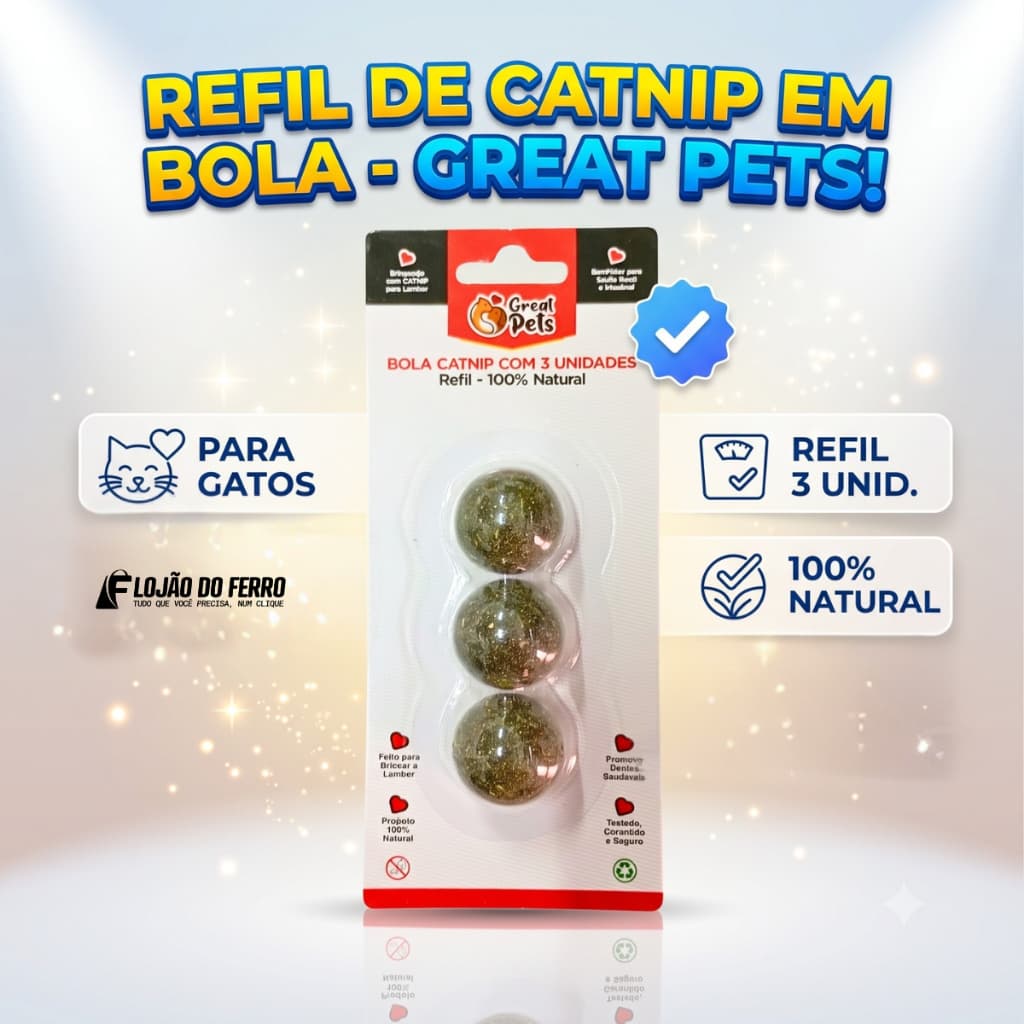 Catnip Refil Para Gatos 3 Unidades Bola Rolo Brinquedo Erva Gato Natural Great Pets