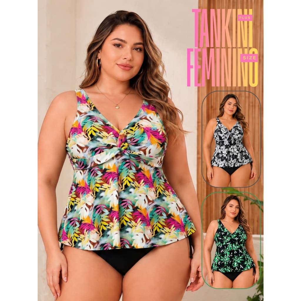 Biquíni Feminino Plus Size Tamanho Grande 2 Peças Blusinha Batinha Confortável Praia Tamkini