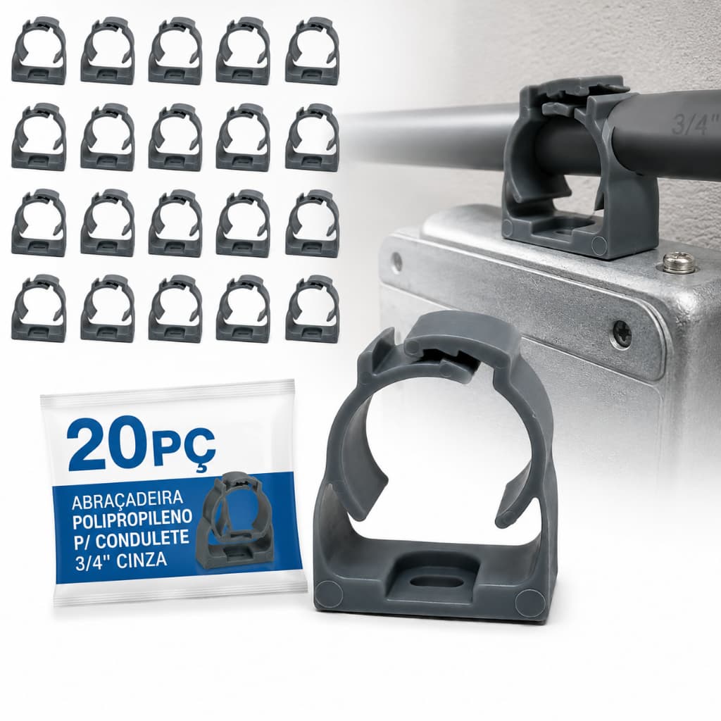 KIT 2O Abraçadeira 3/4 Cinza Eletroduto Condulete Plastico Cinza