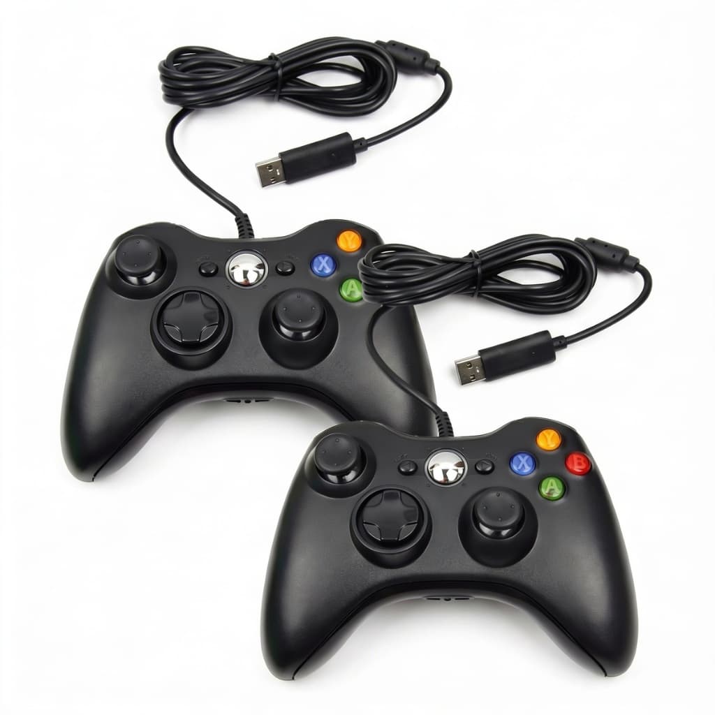 Kit 2 Controles Joystick Com Fio Cabo 2 metros USB Vibração Compatível Xbox 360 Slim Fat Pc Windows