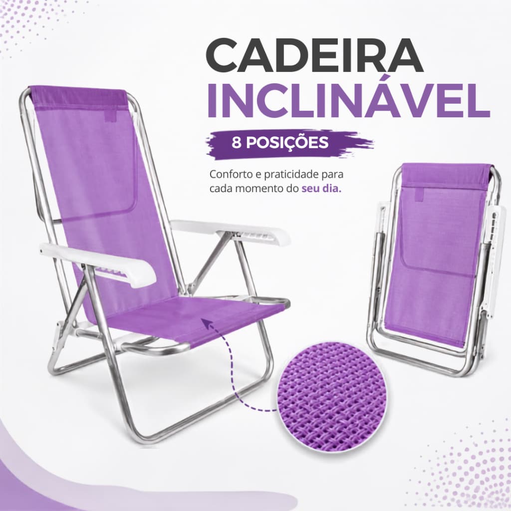 Cadeira De Praia Dobrável Resistente Estrutura Reforçada Leve Praia Piscina Camping Lazer 8 Posições