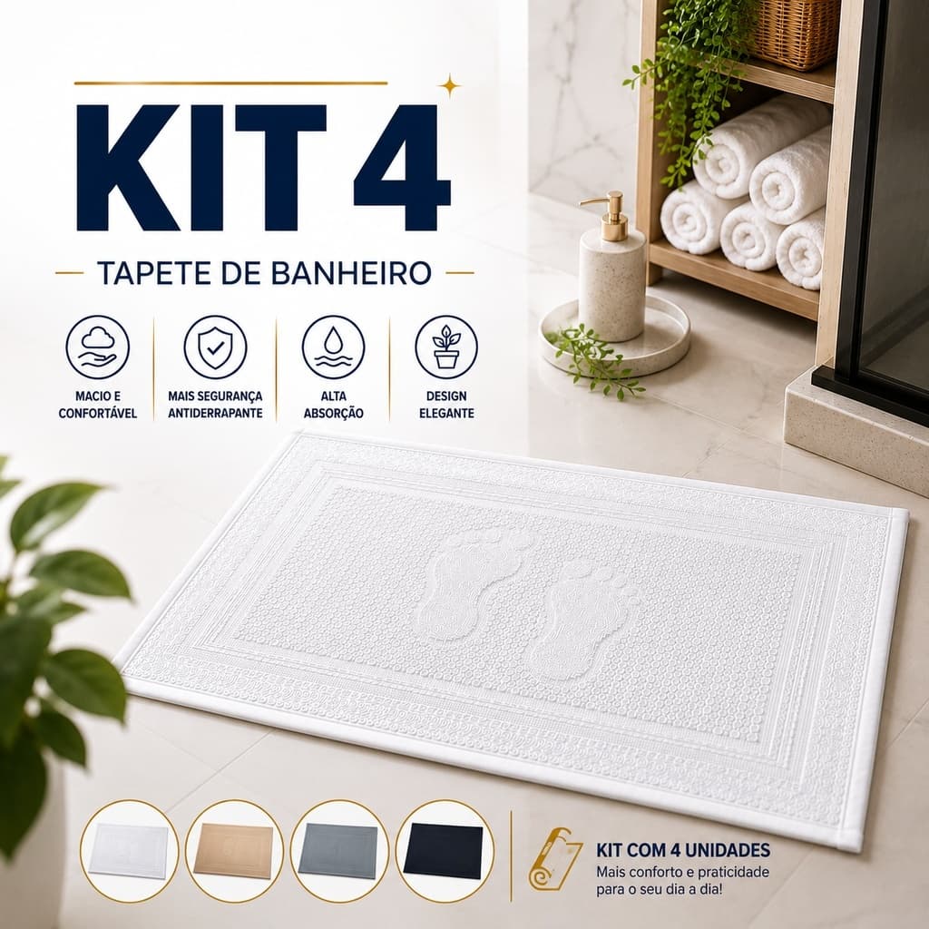 Kit 4 Tapete de Piso Banheiro Colorida Pezinho Toalhas Pano de Chão