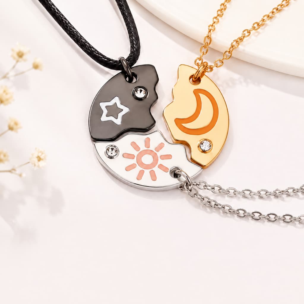 Trio Colares Sol Lua Estrela Best Friends Aço Inoxidável Amizade Casal Presente Metadinha