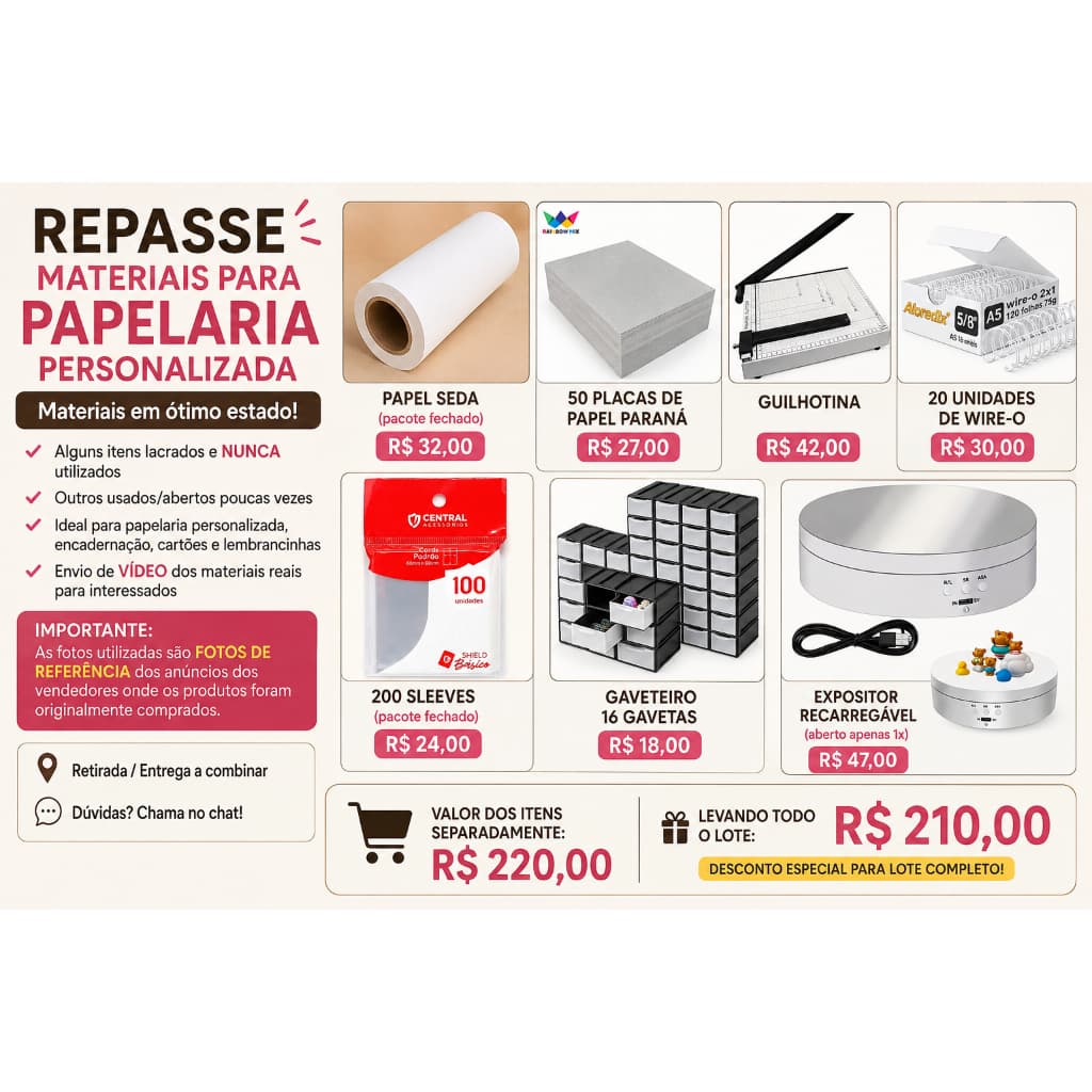 Repasse Kit Papelaria | Guilhotina + Wire-O + Papel Paraná + Materiais