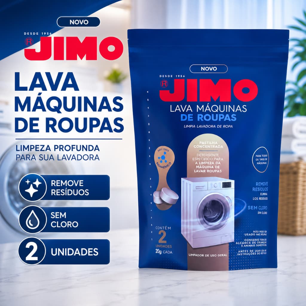 Pastilha Limpa Máquina de Lavar Roupas Tira Odor Mofo Bactérias Higienizador Limpeza Profunda 20g Jimo