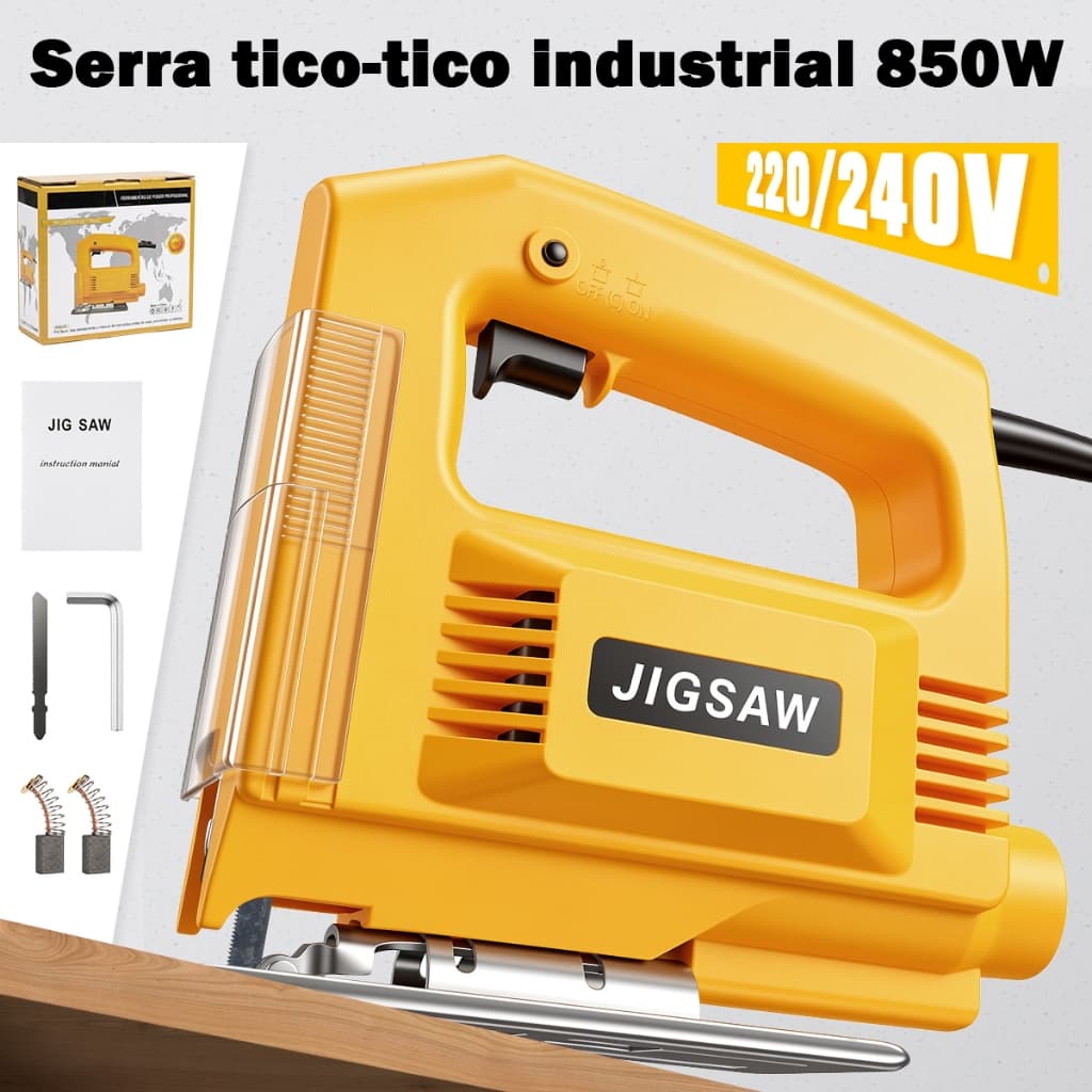 Jigsaw Serra Tico Tico Elétrica 850W Profissional Corte Ajustável 0-45° Para Madeira Metal e Reformas