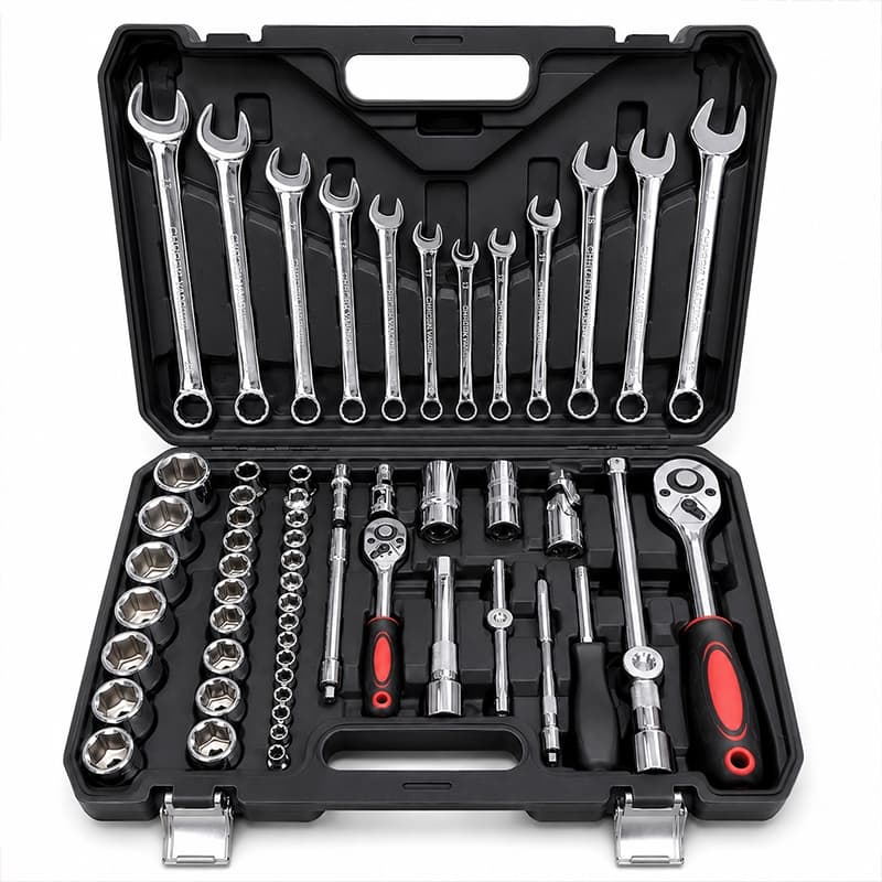 Kit Jogo Soquete 1/2" CR‑V Profissional Alta Durabilidade, Catraca 24 Dentes Acabamento Fosco, Maleta Rígida, 61/78/82/9