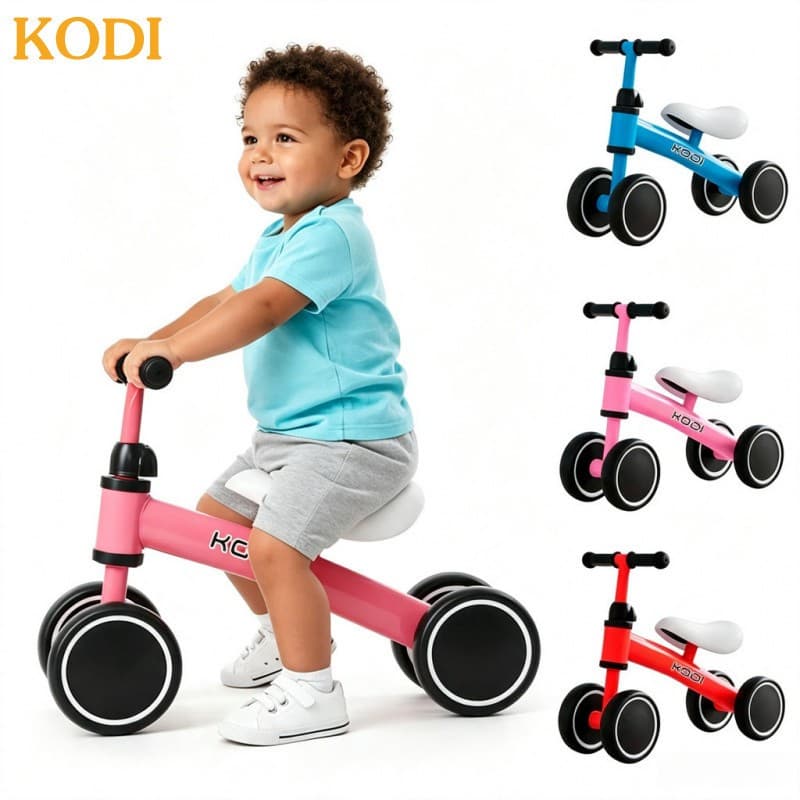 Bicicleta de Equilíbrio e Andador Infantil 4 Rodas Sem Pedais Estável e Segura - P14