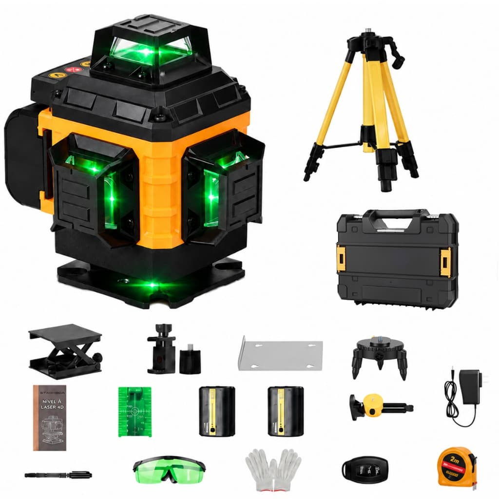 14pcs Nível Laser 4D Alta Precisão 16 Linhas 360°, Visibilidade Total de Dia, Auto Nivelamento e Longa Duração para Obra