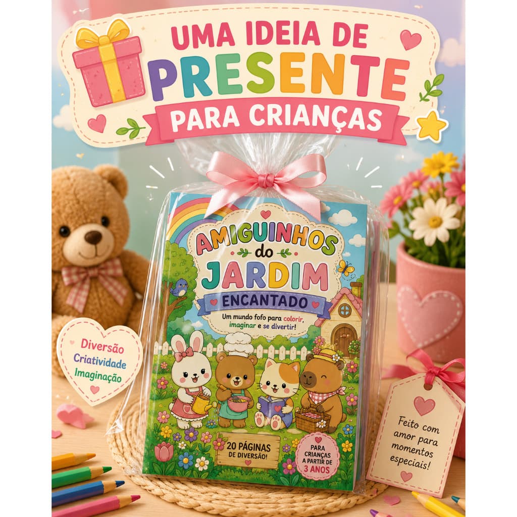 Livro Infantil Para Colorir | Amiguinhos do Jardim Encantado | 20 Páginas