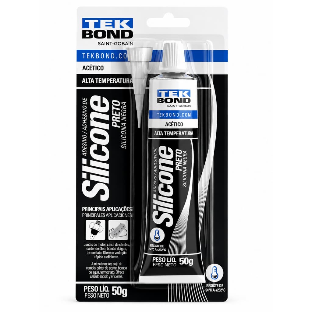 Silicone Cola Adesivo Preto Alta Temperatura Tekbond 50g