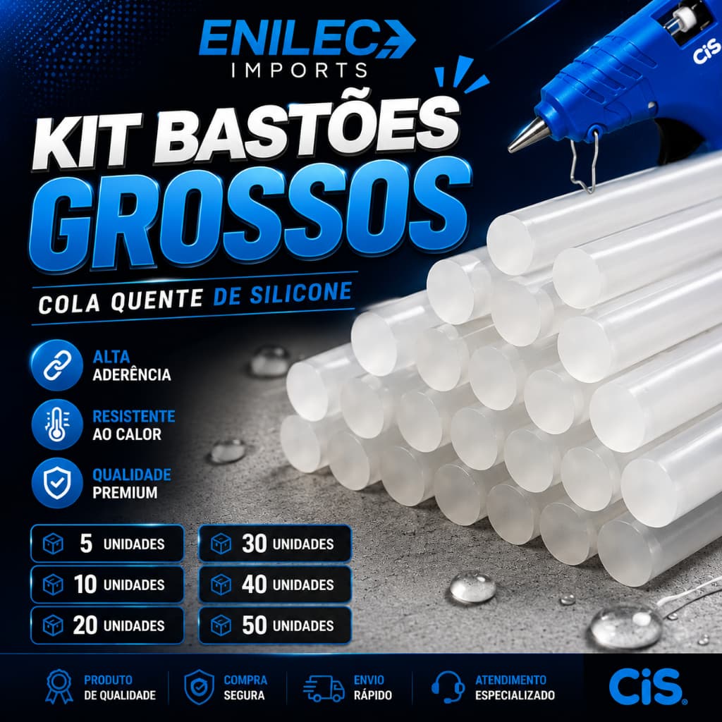 Kit Bastão Cola Quente Grosso Silicone Transparente CIS 5 10 20 30 40 50 Unidades