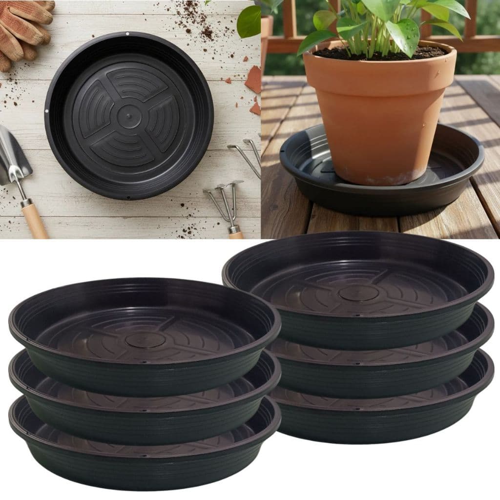 Kit 6 Prato De Vaso 17cm Pratinho Coletor De Agua De Plástico Preto Pratos De Vaso Decorativo