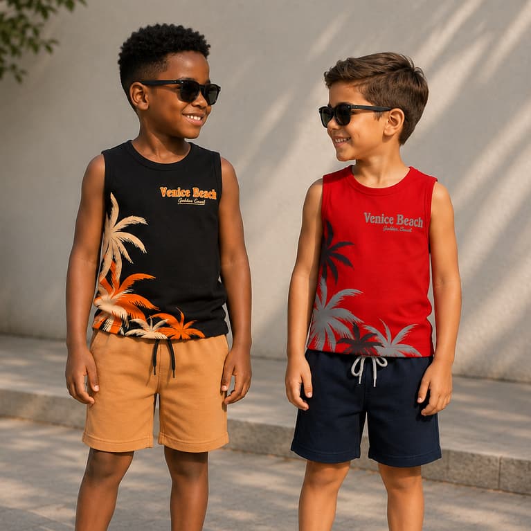 Conjunto Infantil Menino de Verão | Conjunto Regata + Bermuda do 2 ao 12 | Conjunto Infantil Masculino Verão