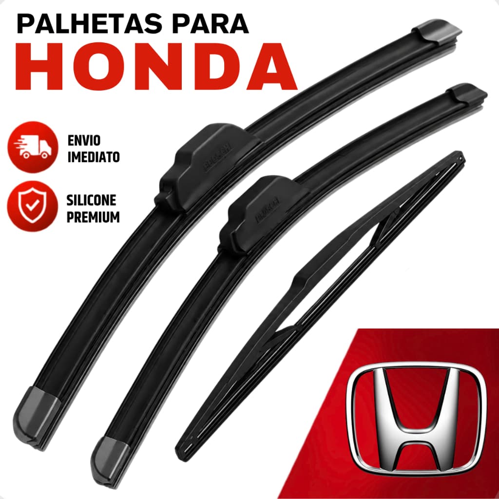 Jogo Palhetas Limpador de Parabrisa Dianteiro Traseiro Silicone Honda Civic Fit City Hrv Wrv Crv Accord