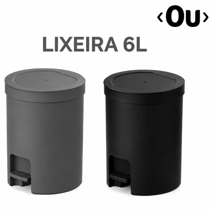 Lixeira com Pedal Redonda 6L Linha Trium Ou Cozinha Banheiro Escritório Consultório