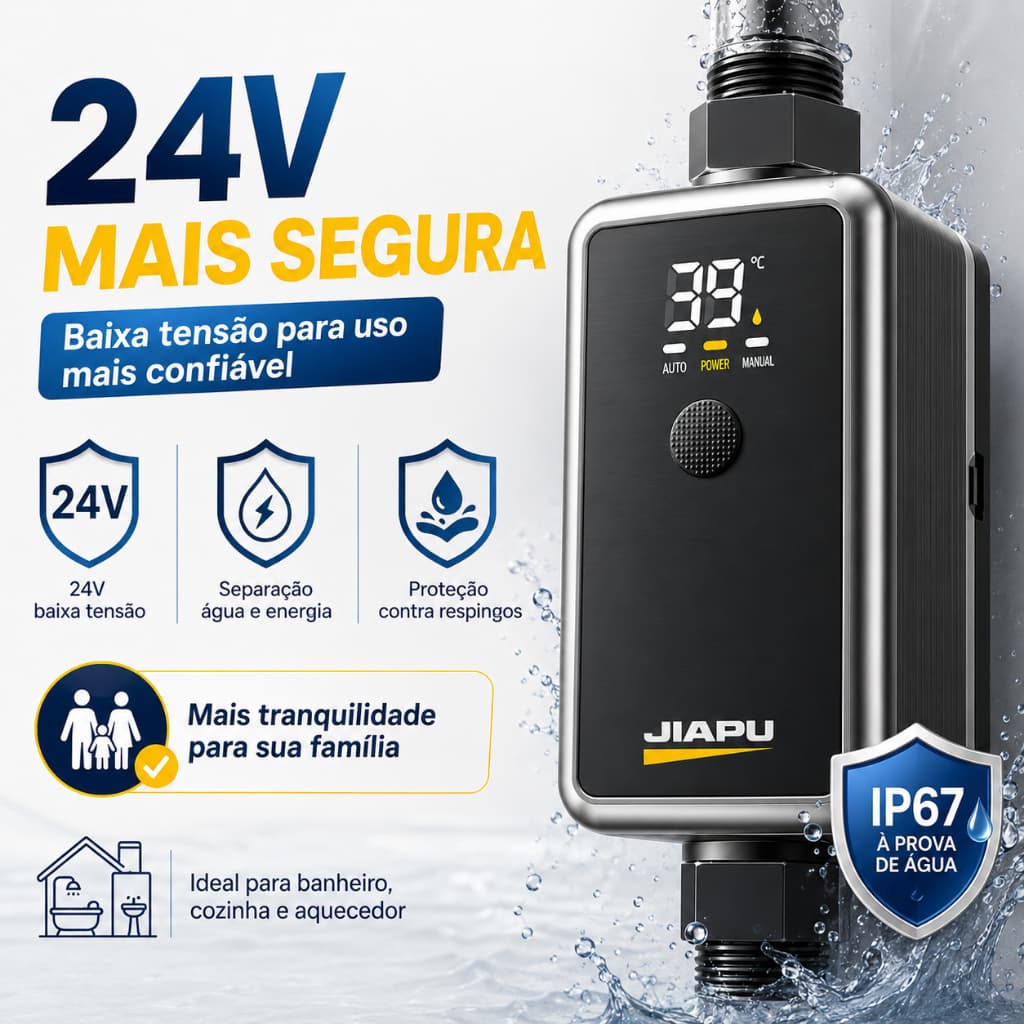 Bomba Pressurizadora de Água Inteligente 24V 75W Automática Dupla Turbina 58L/min para Chuveiro Torneira Aquecedor