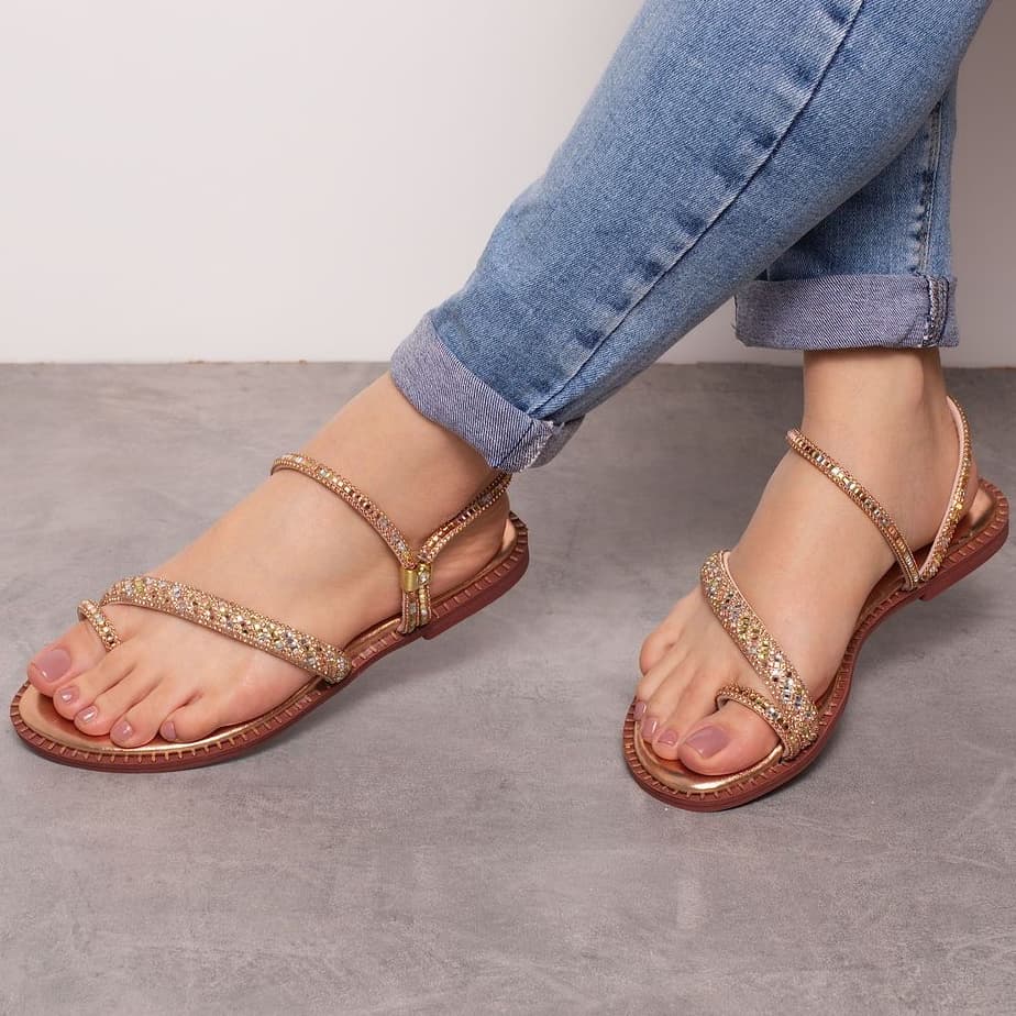 Sandalia Feminina Rasteirinha Flat Strass Leve e Confortavel