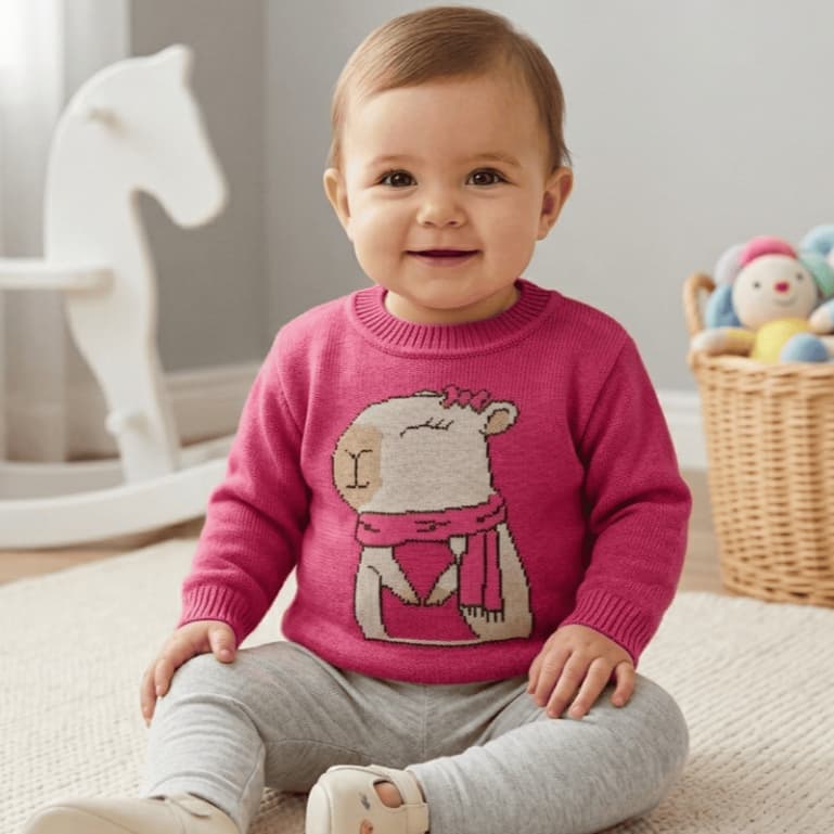Blusa Tricot Infantil Bebê Menina Capivara Roupa Infantil Menina Blusa Infantil Menina Inverno
