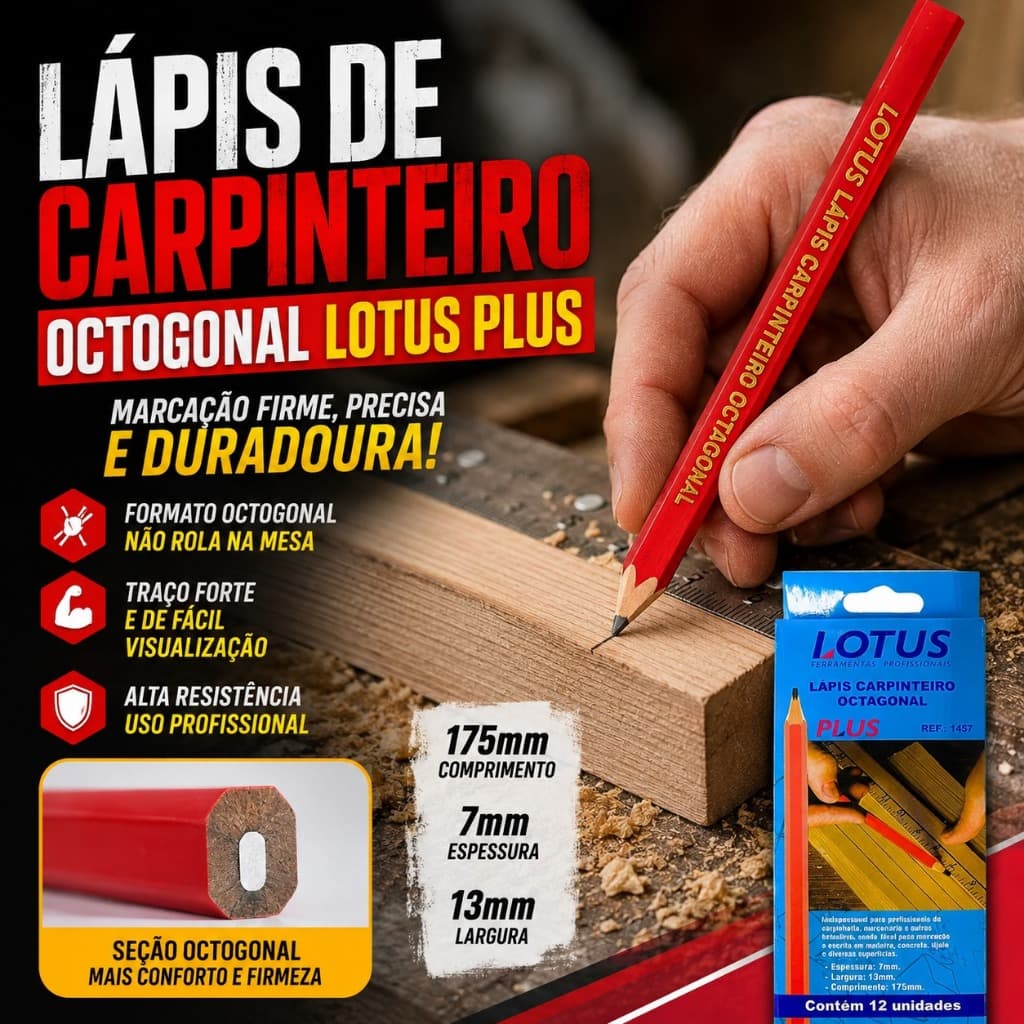 Lápis de Carpinteiro Octogonal | Pedreiro | 1457