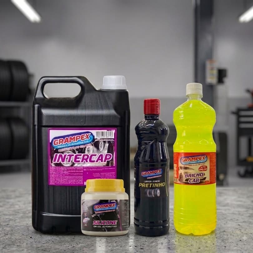 Kit Automotivo Intercap + Silicone + Pretinho + Shampoo com Cera | Limpeza Pesada, Brilho, Carro