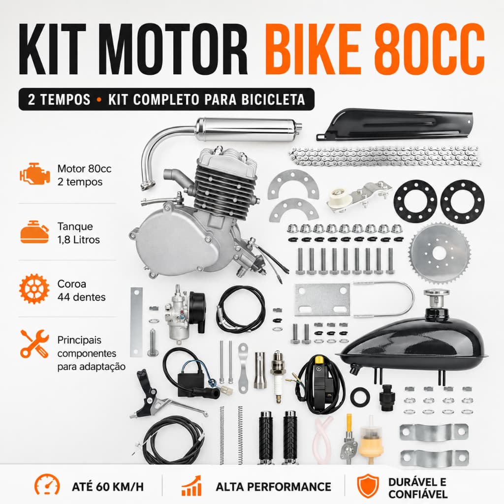 Kit Motor Bike 80cc 2 Tempos Completo para Bike Bicicleta Motorizada com Tanque 1.8L
