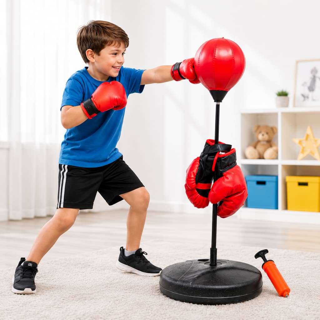 Kit Boxe Infantil Punching Ball Saco Pancadas com Luvas e Bomba