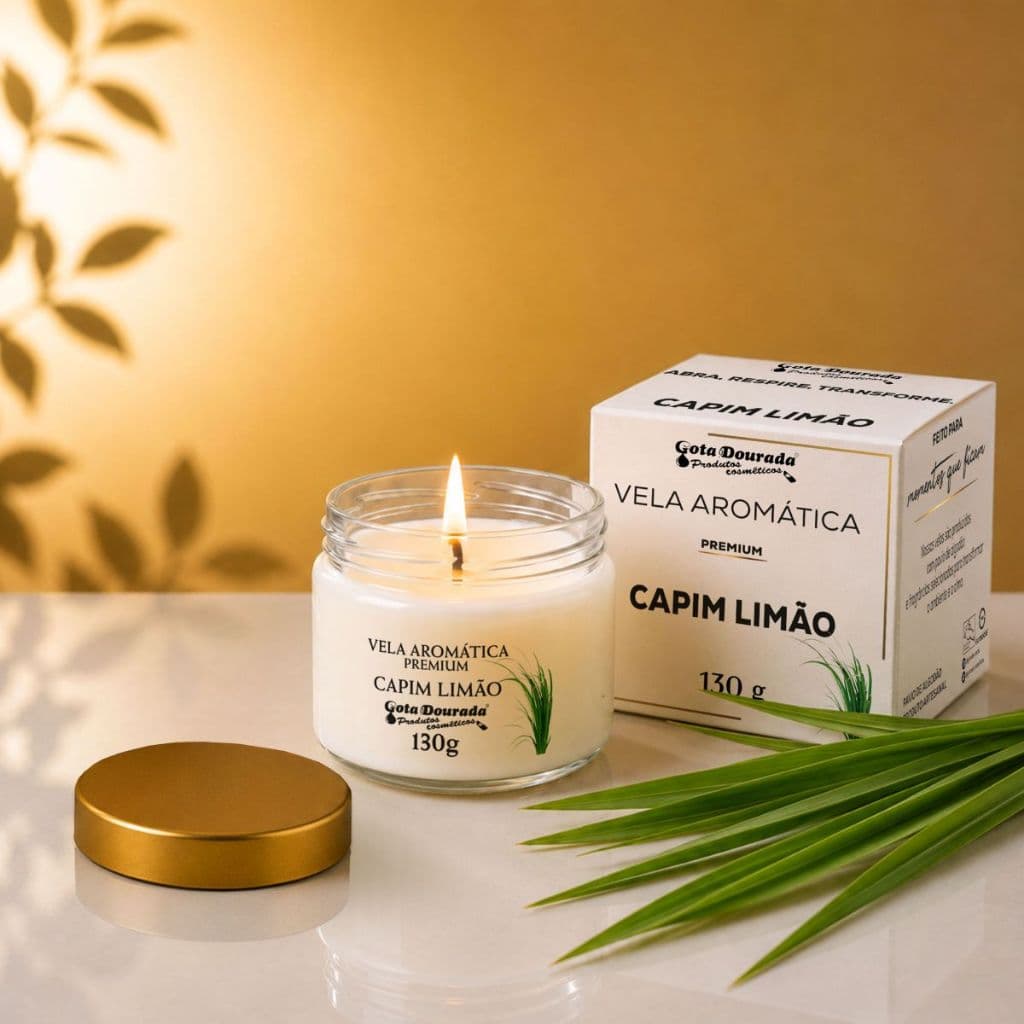 Vela Aromática Premium  130g - Sensação de limpeza e leveza - Capim Limão