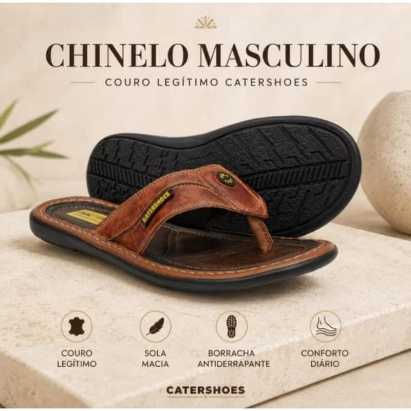 CHINELO CATERSHOES  EM COURO MACIO COR NATURAL