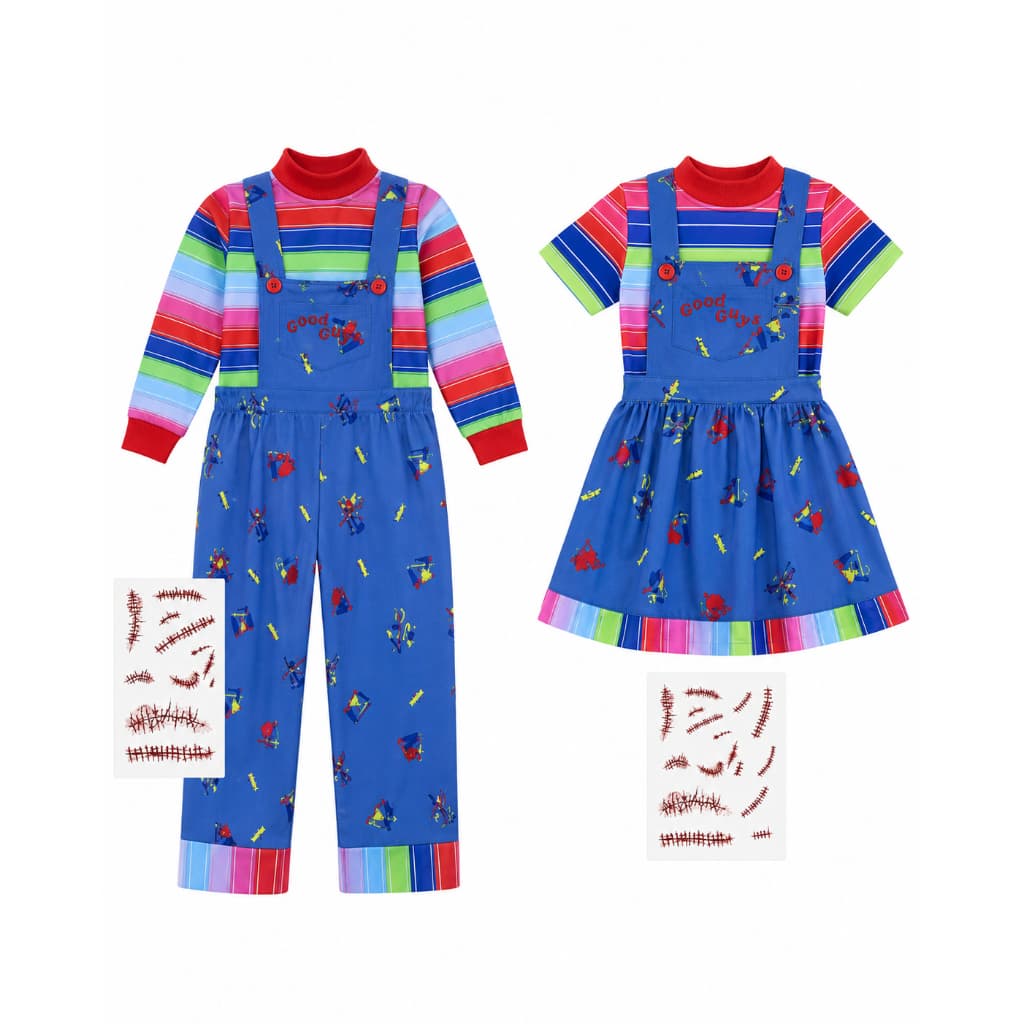 Fantasia De Boneco Chucky Infantil Festa Halloween Terror Cosplay Com Acessórios Macacão Adesivos