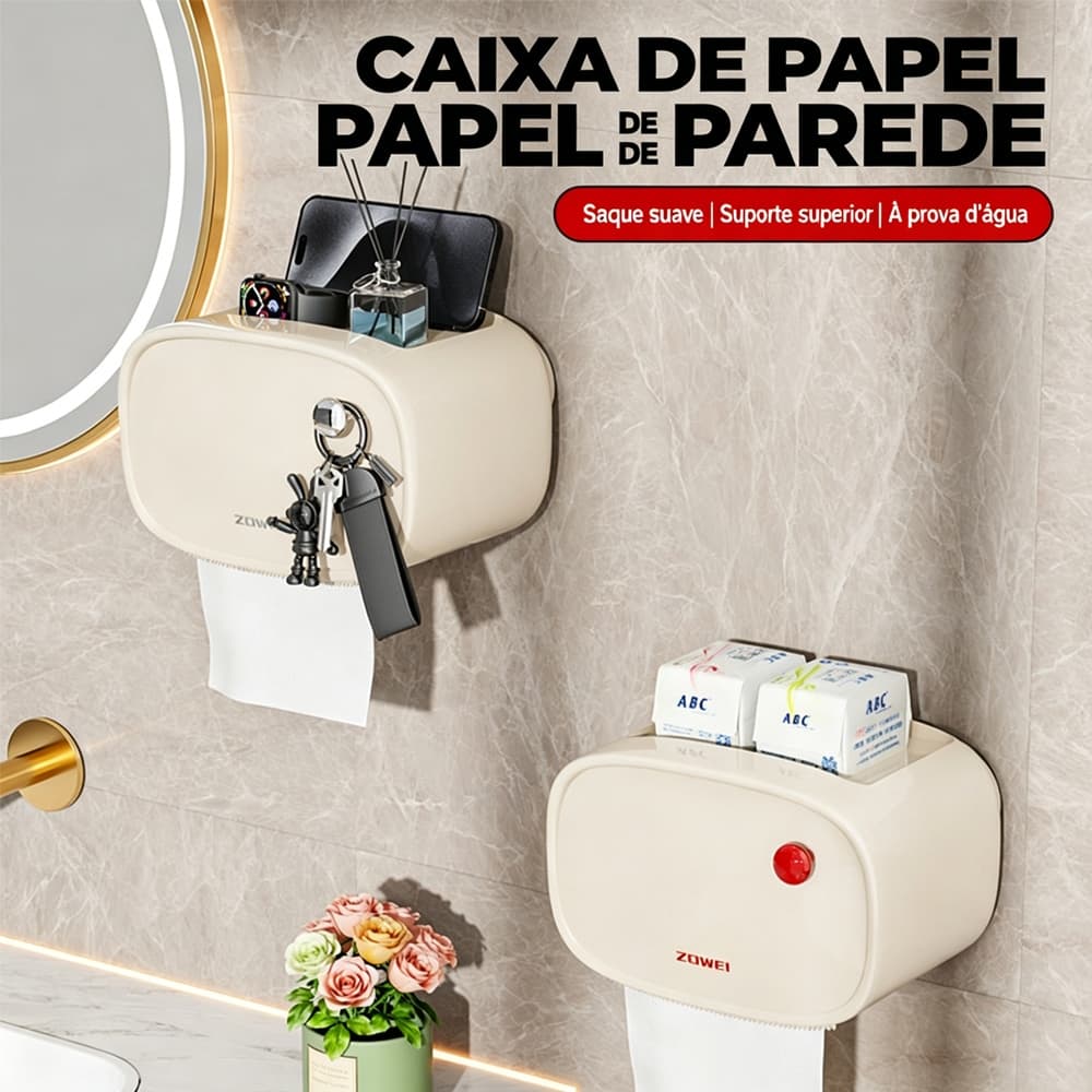 Porta Papel Higiênico Com Gaveta Suporte Adesivo Parede Organizador Banheiro Branco Sem Furo Moderno