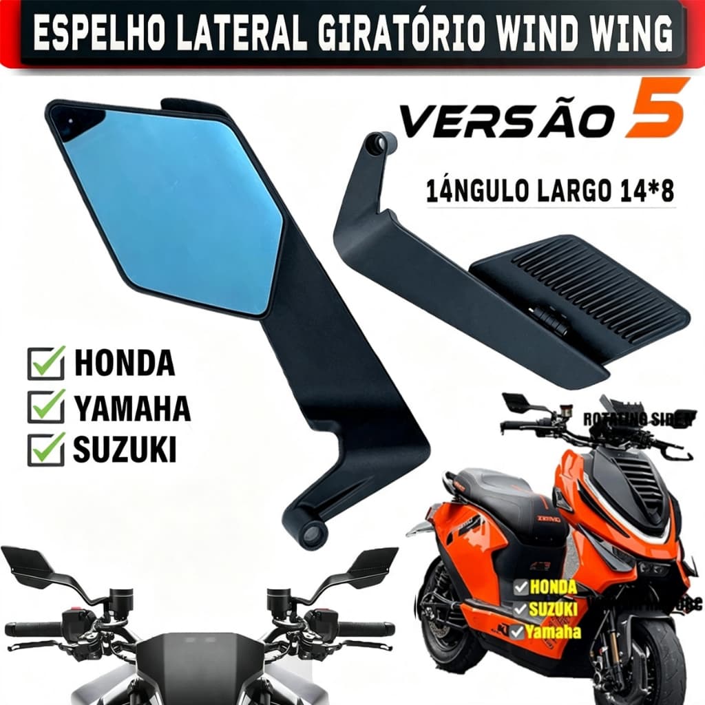 Espelho Retrovisor Quadrado Universal De Liga De Alumínio Para Motocicleta