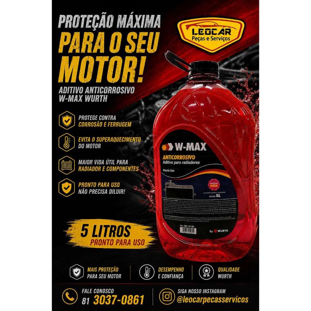 Fluido Aditivo Para Radiador Wurth 5 Litros (modelo W-max) Produto Anticorrosivo E Antiferrugem