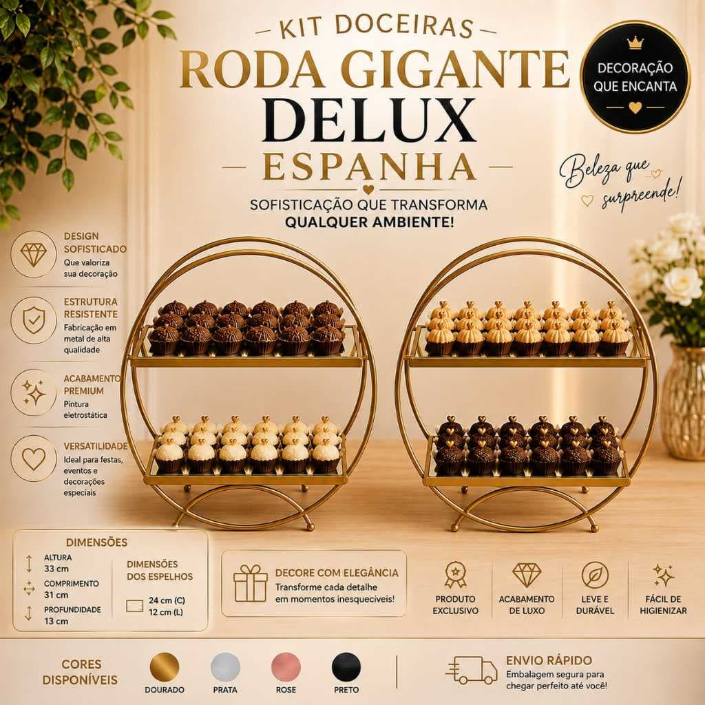 KIT 2 DOCEIRAS RODA GIGANTE DELUX ESPANHA PARA DECORAÇOES DE FESTAS PREMIUM