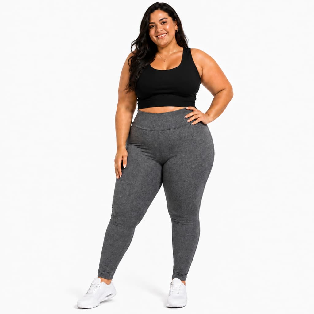 Calça legging preta de suplex cintura alta com elasticidade moda feminina esportiva plus size