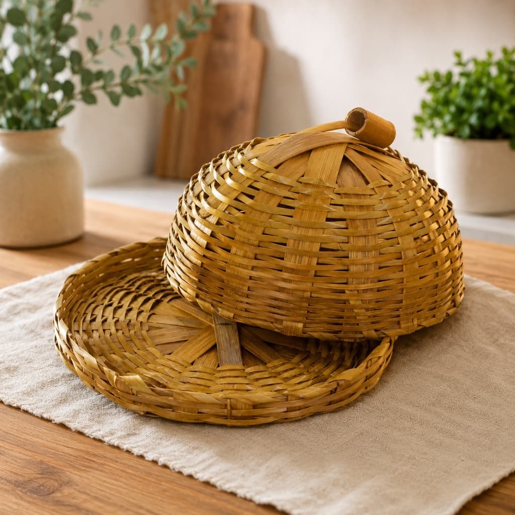 Boleira Queijeira Rústica de Bambu 25x15 cm com Tampa – Porta Bolo Queijo e Alimentos