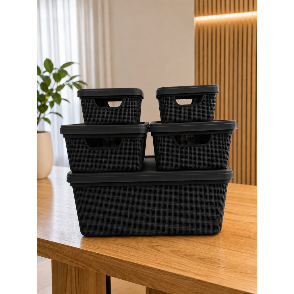 Caixa Organizadora Cesto Kit com 5 Tampa Multiuso 1,8l 5l 15l Jaguar Linha Juta Preto