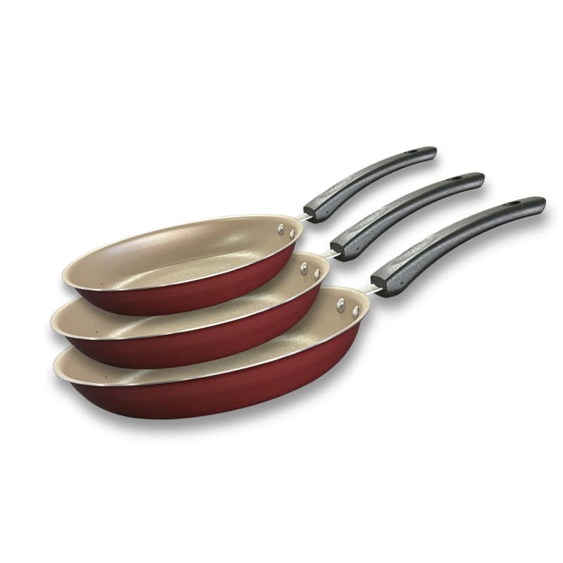 Kit 3 Frigideiras Antiaderente Teflon 16cm 18cm 20cm Panela Sem Óleo Cabo Antitérmico Preto Vinho Cozinha