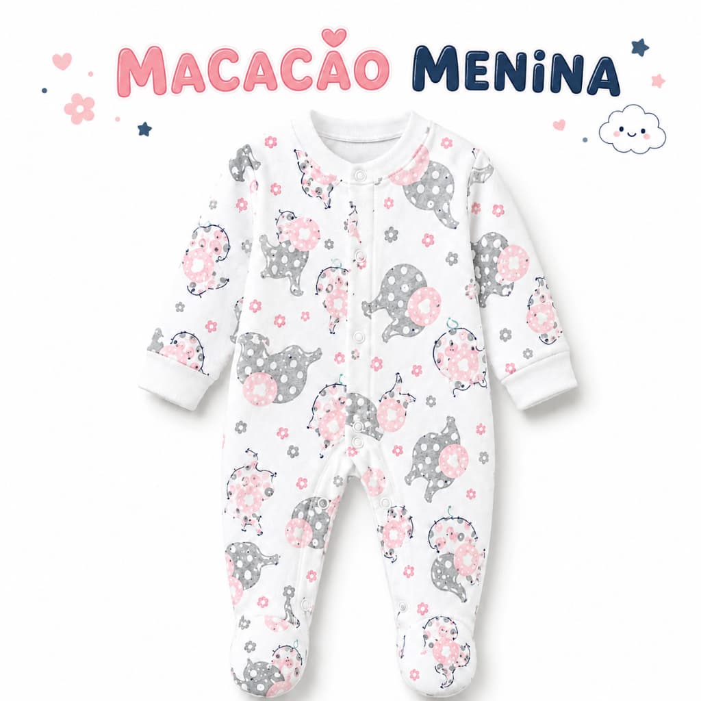 Macacão Bebê Menina  Inverno P ao 6 Anos Quentinho Pézinho Antiderrapante Sem Capuz