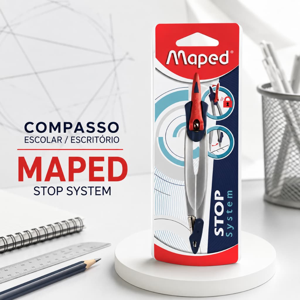 Compasso Maped Stop System Escolar Profissional com Trava de Segurança para Desenho Geométrico e Técnico