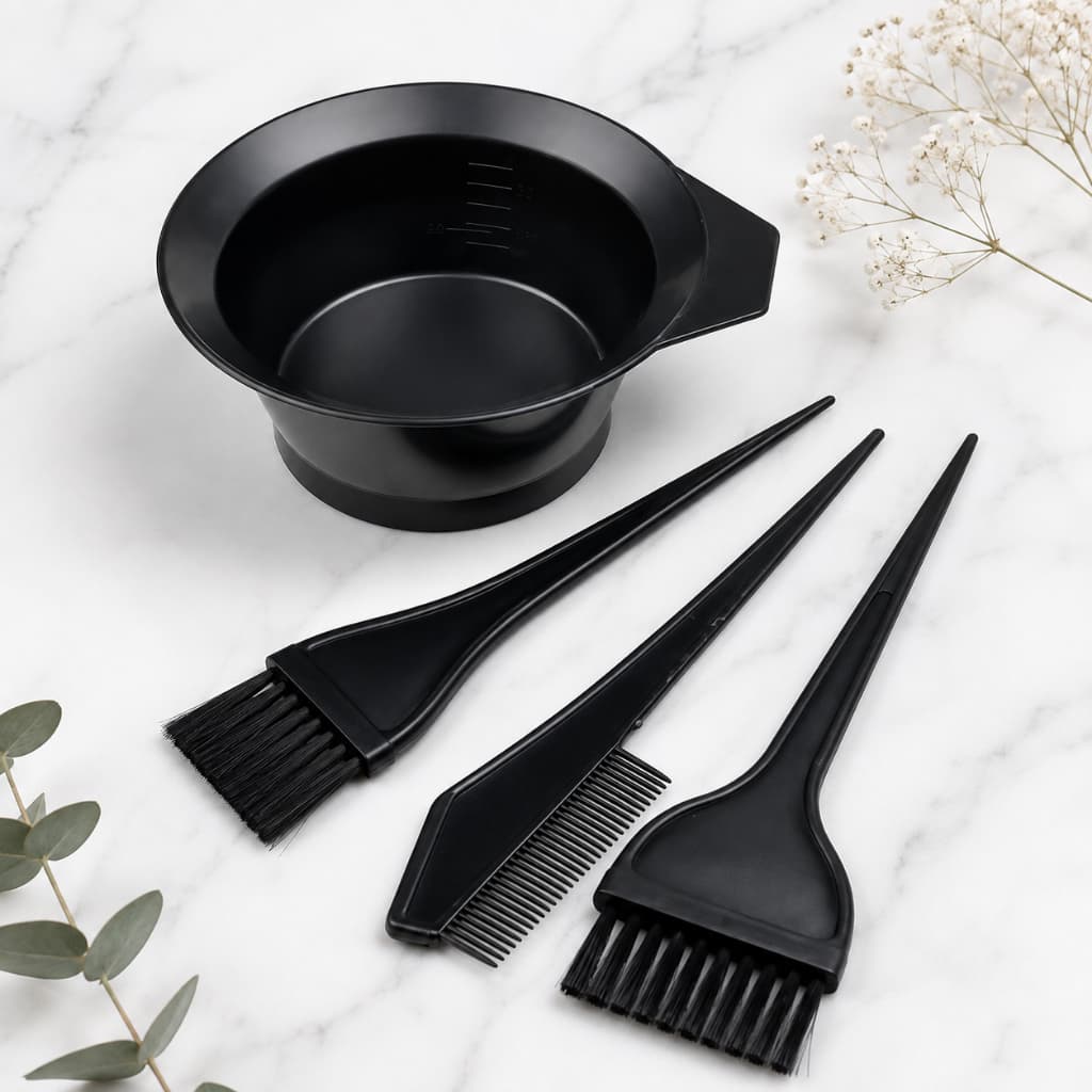 Kit Pintura Tintura de Cabelo 4 Peças com Tigela, 2 Pincéis e Pente Aplicador para Tintura e Descoloração Profissional