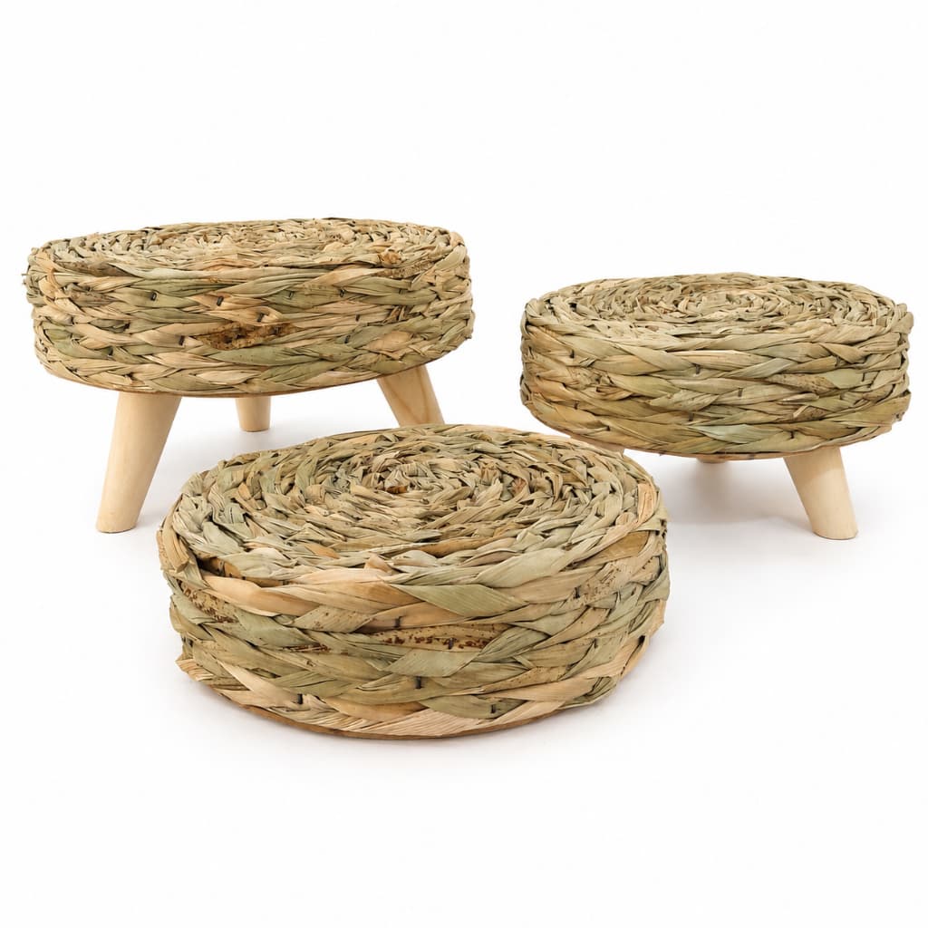 Kit 3 Bandejas Suporte para Doces em Palha Natural Decoração de Festas