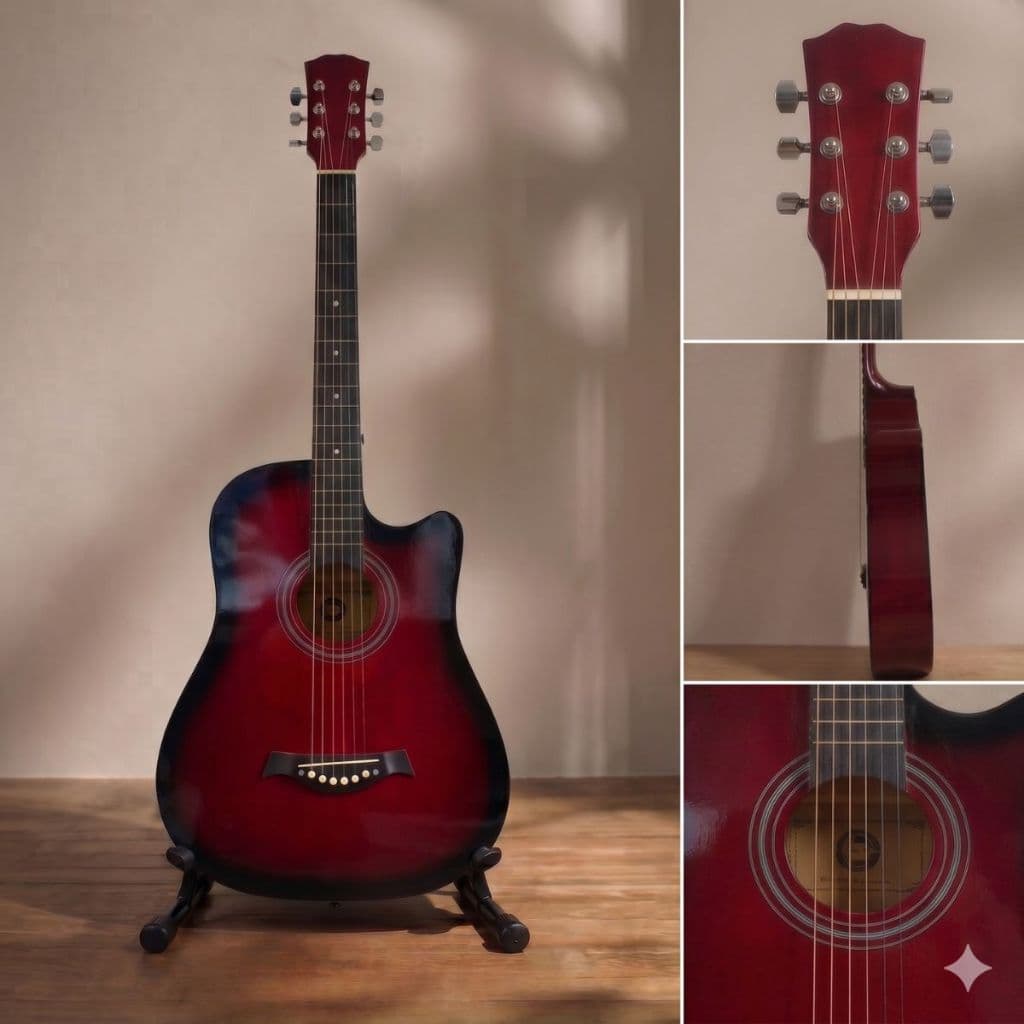 Violão Acústico 38 Polegadas Cordas de Aço Vermelho e Preto Instrumento Musical Completo para Estudo e Prática Diária