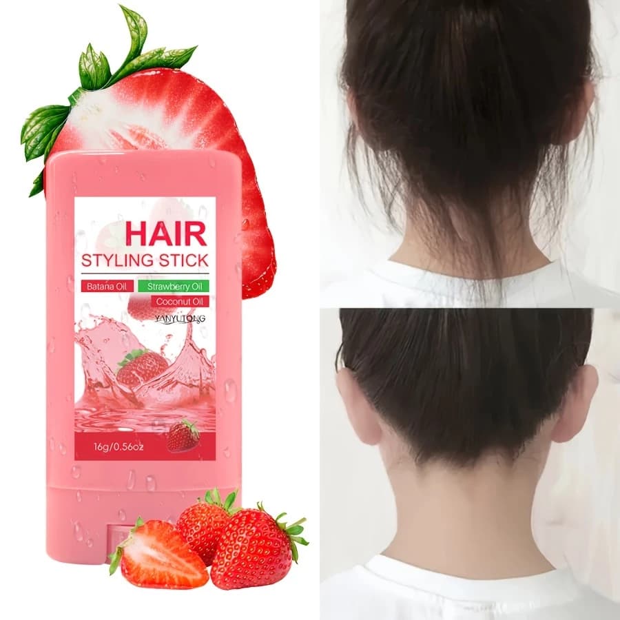 Bastão de cera capilar de morango, fragrância de morango, alisa o frizz e as pontas duplas, bastão de cera para modelar