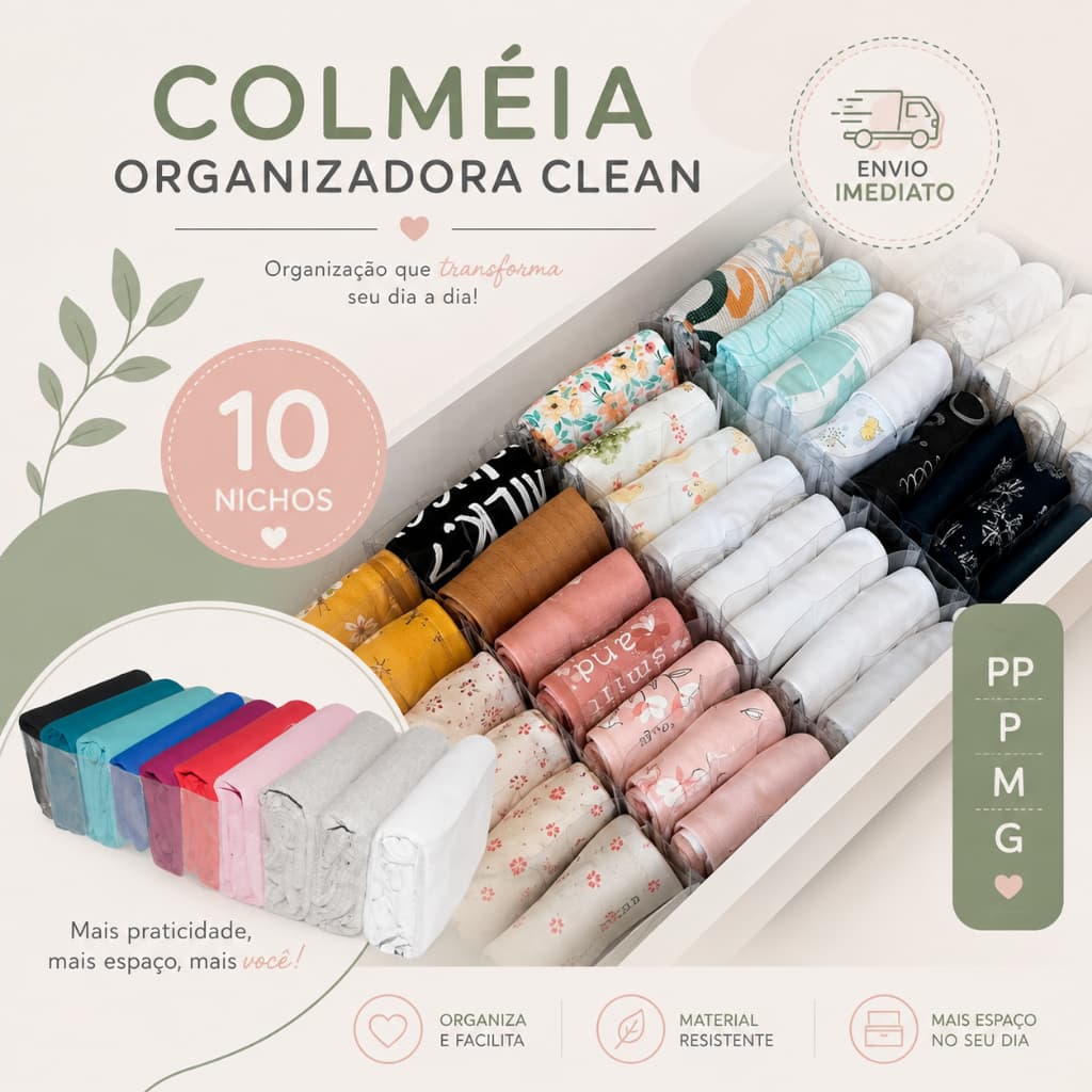 Kit com 10 Colmeia Organizadora de Gaveta Clean Transparente PP, P, M, G,GG para Gavetas e Closet