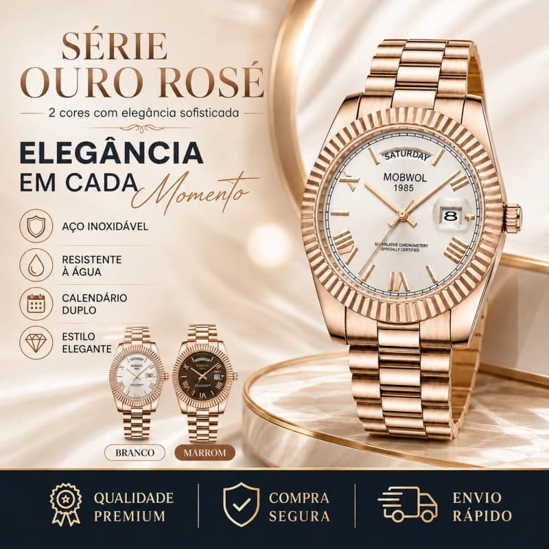 Relógio Masculino MOBWOL Luxo Aço Inoxidável Quartzo Social Elegante Calendário Clássico Casual Premium