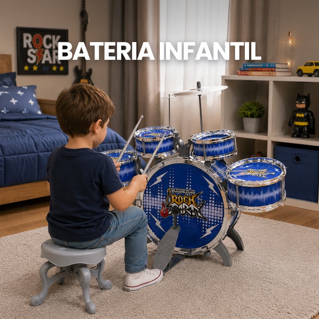 Bateria Infantil De Brinquedo Musical Mini Tambores Rock Instrumentos