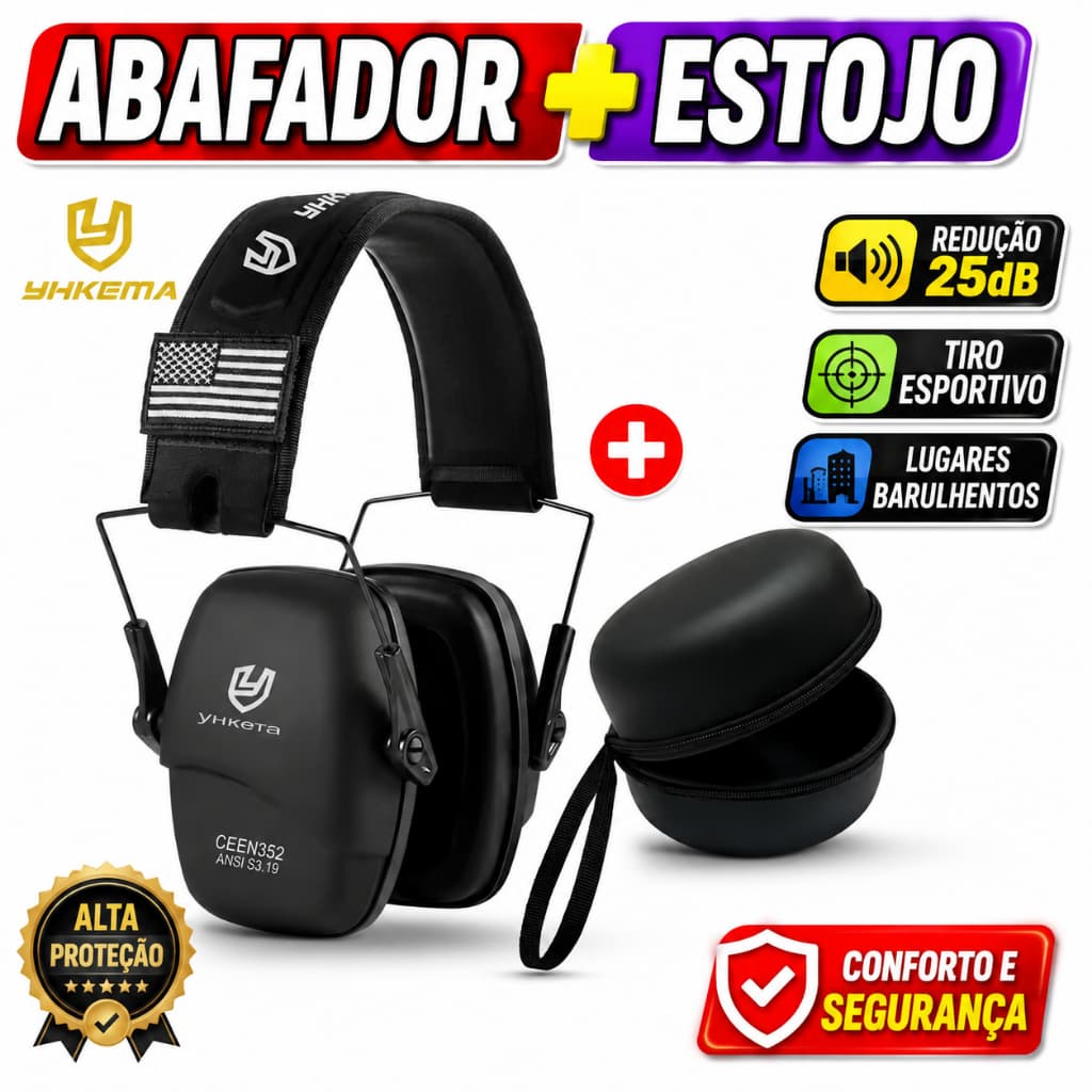 Abafador de Ruído Tático + Case Protetor de Ouvido Anti Ruídos para Tiro Esportivo Redução de Som